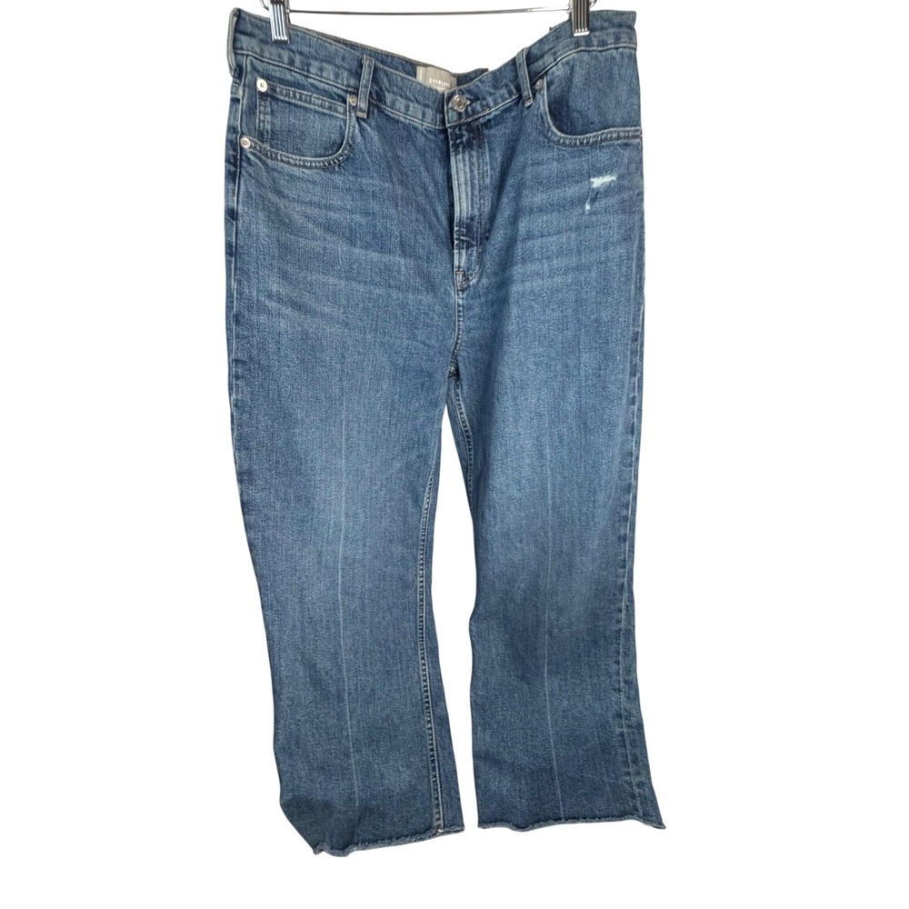 Everlane NWT The Way High Jean Blue Straight Leg Raw Hem Denim 33 Regular